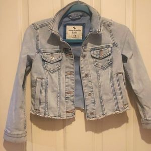 ABERCROMBIE Kids denim jacket. Cropped and frayed, so trendy and cute.